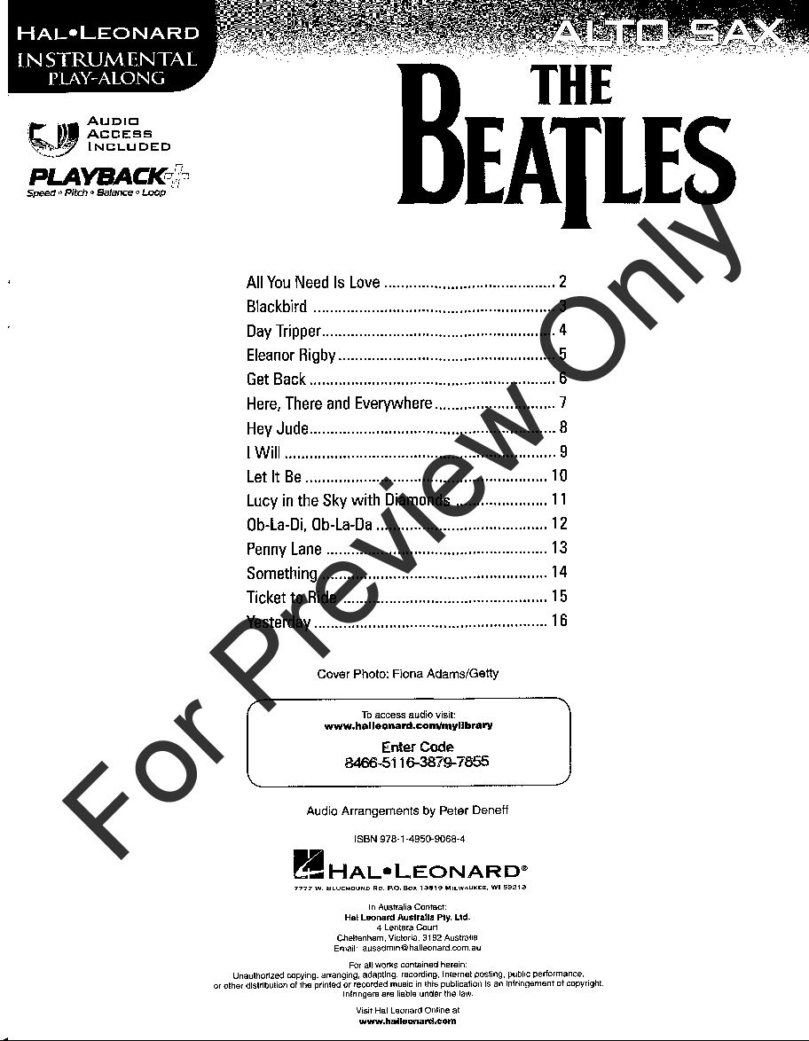 The Beatles Alto Sax Book with Online Audio Access