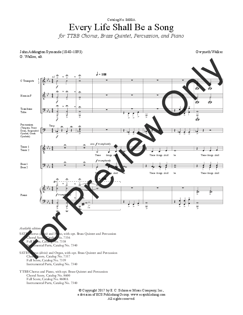 Every Life Shall Be a Song TTBB Full Score with Piano