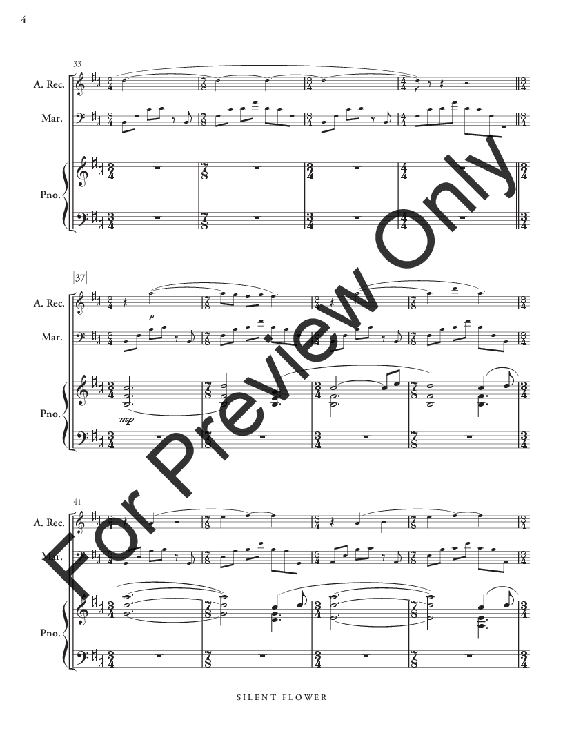 Silent Flower Recorder, Marimba and Piano Trio - Score and Parts