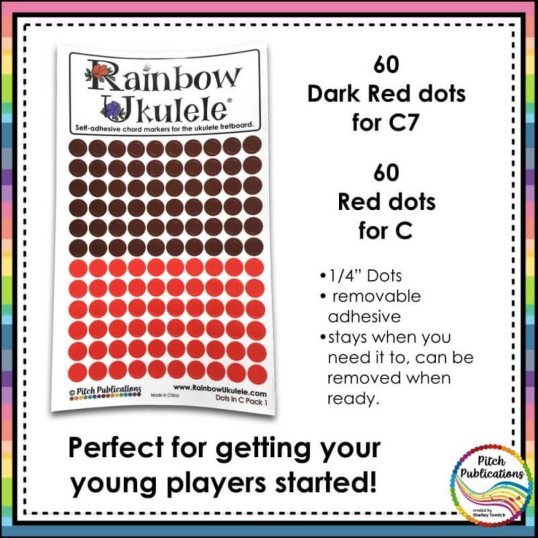 Rainbow Ukulele Colored Chord Dot Stickers Chord Dot Stickers (Hardcopy Item)