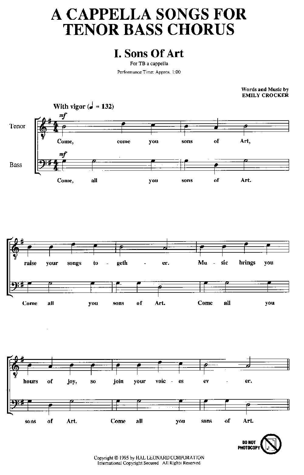 A Cappella Songs for Tenor Bass Choir