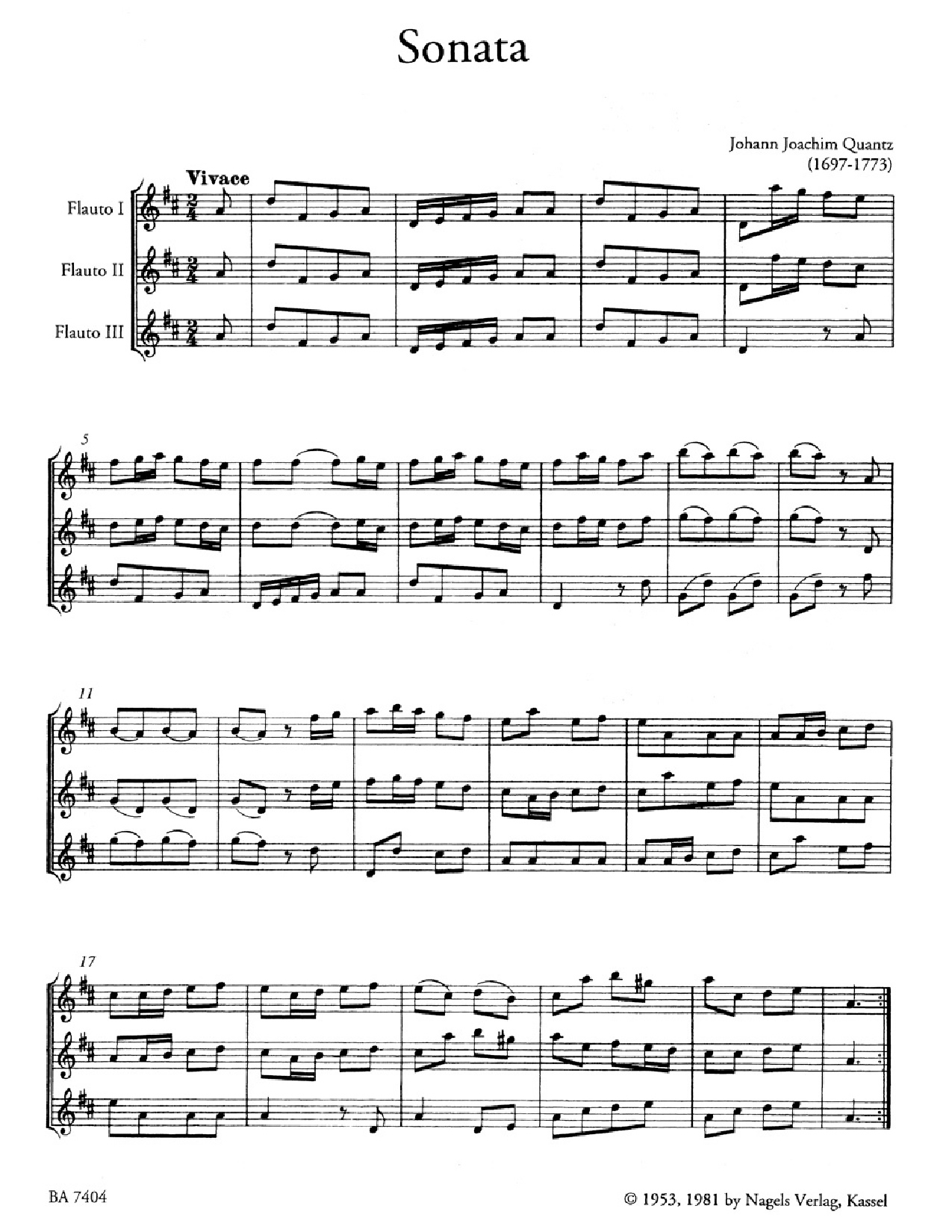 Sonata in D Major for Three Flutes