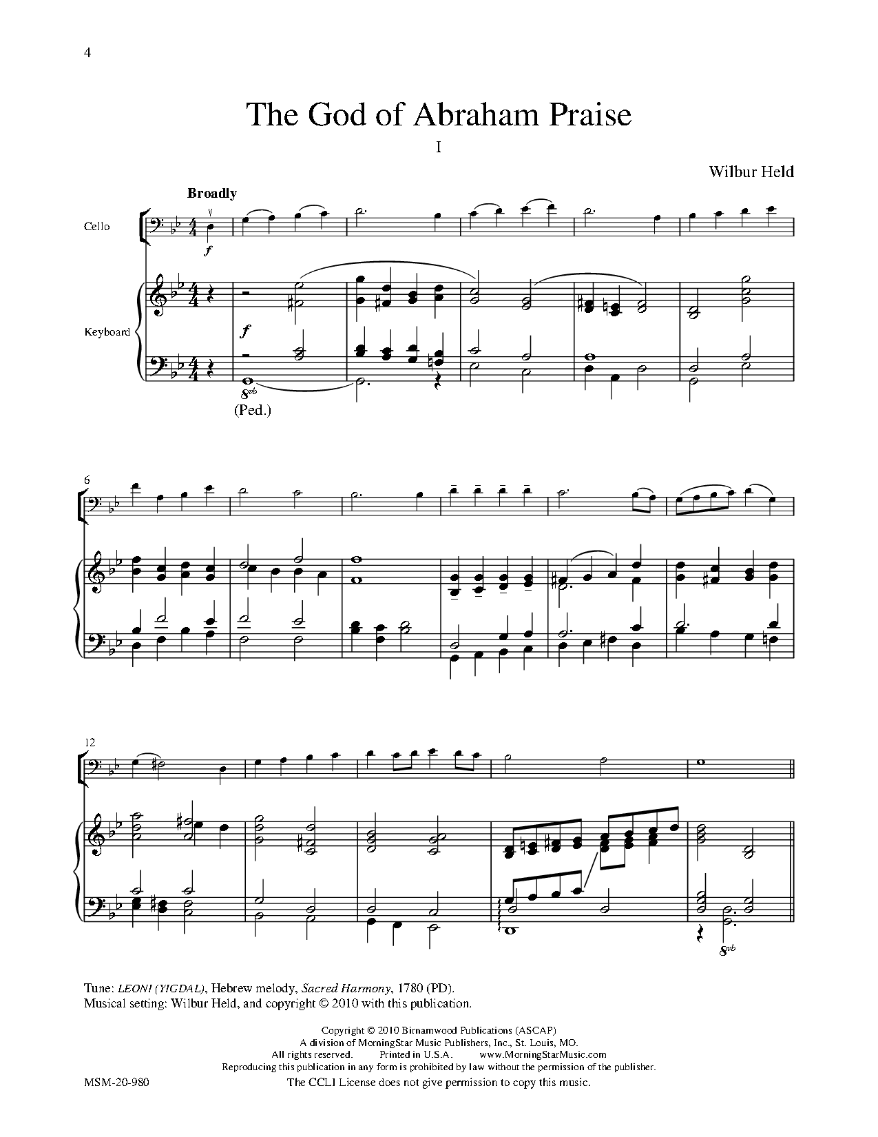 FIVE HYMN PRELUDES FOR CELLO AND KEYBOARD