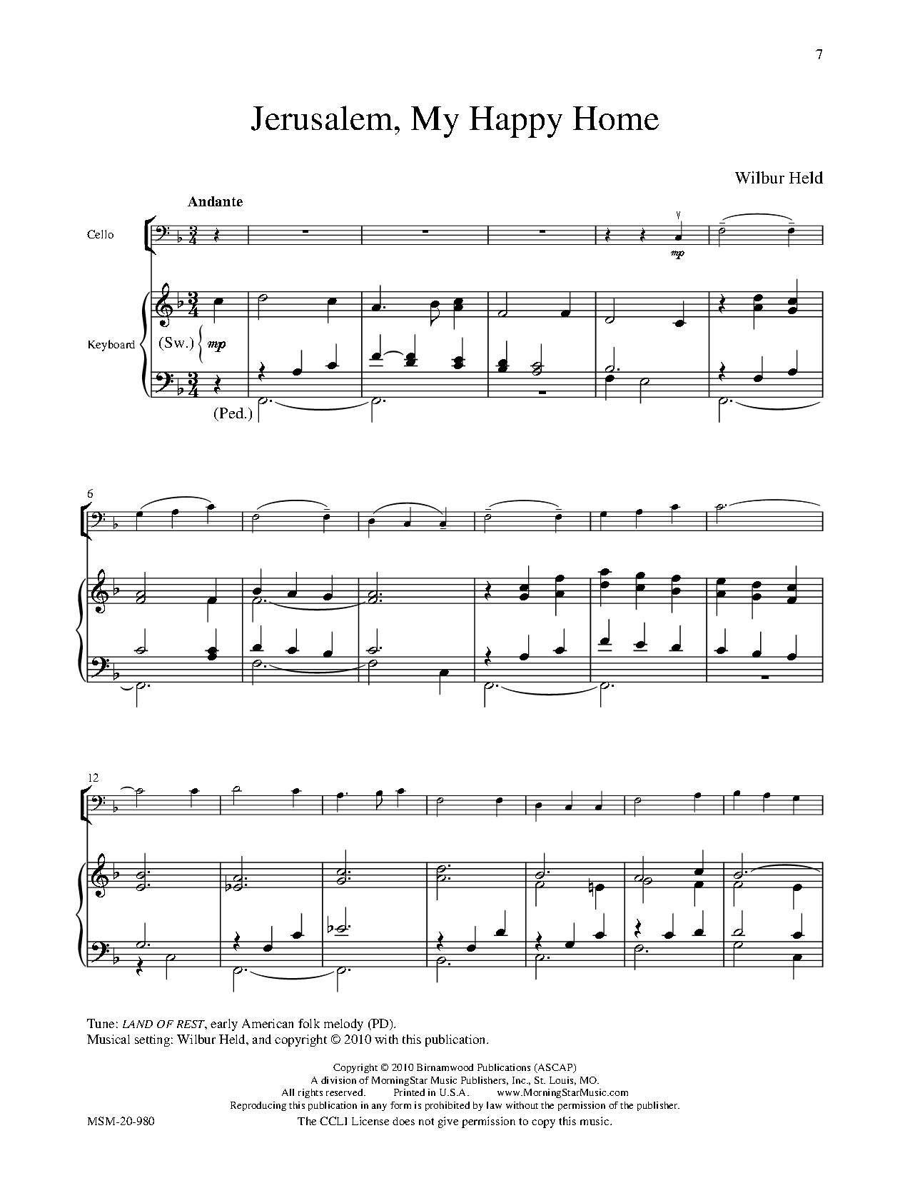 FIVE HYMN PRELUDES FOR CELLO AND KEYBOARD