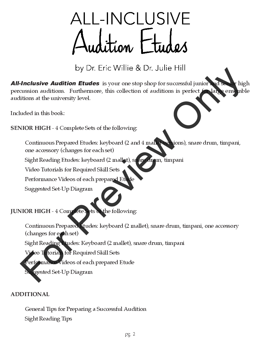 All Inclusive Audition Etudes Percussion Book with Online Video Access