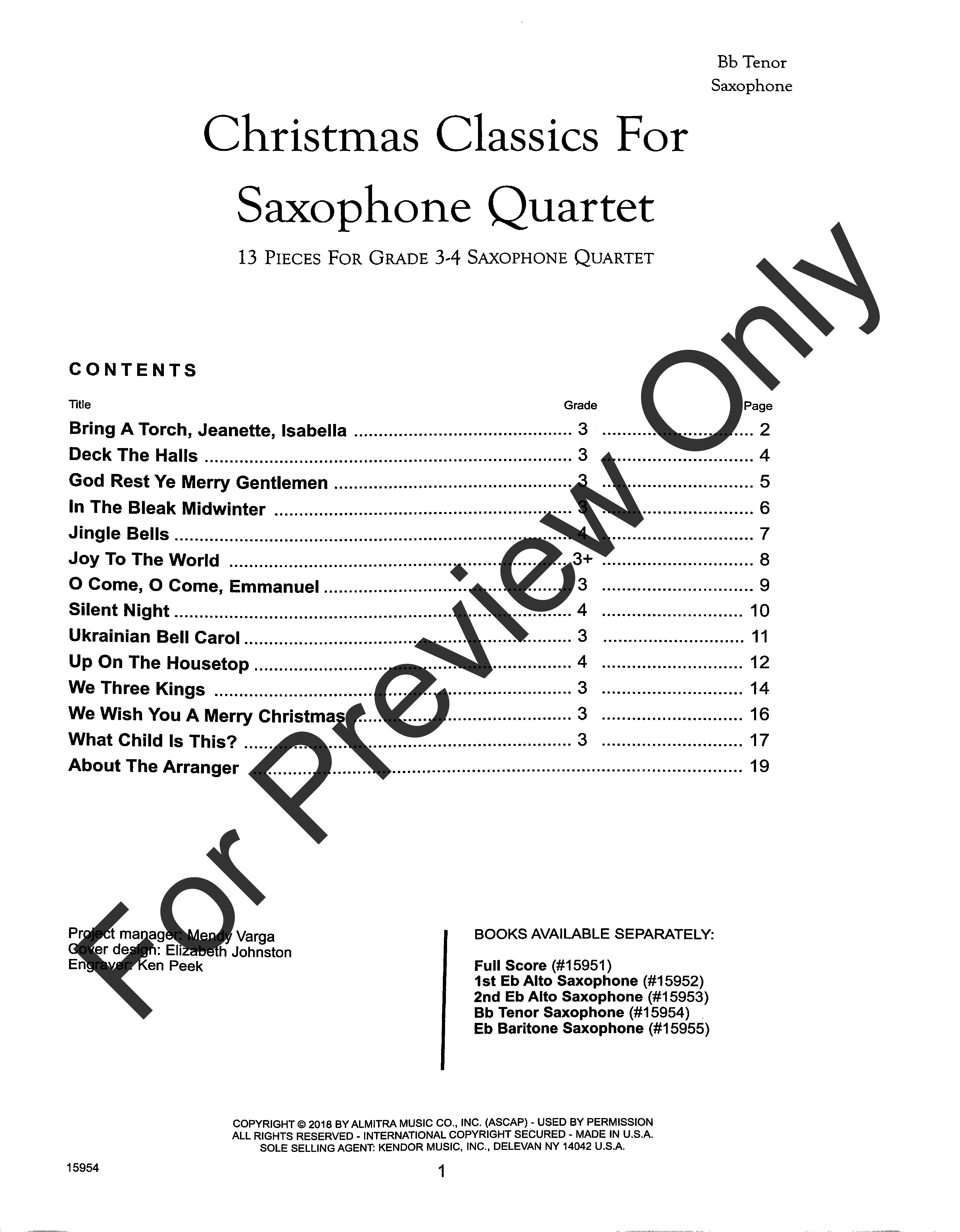 Christmas Classics for Saxophone Quartet Tenor Sax Book