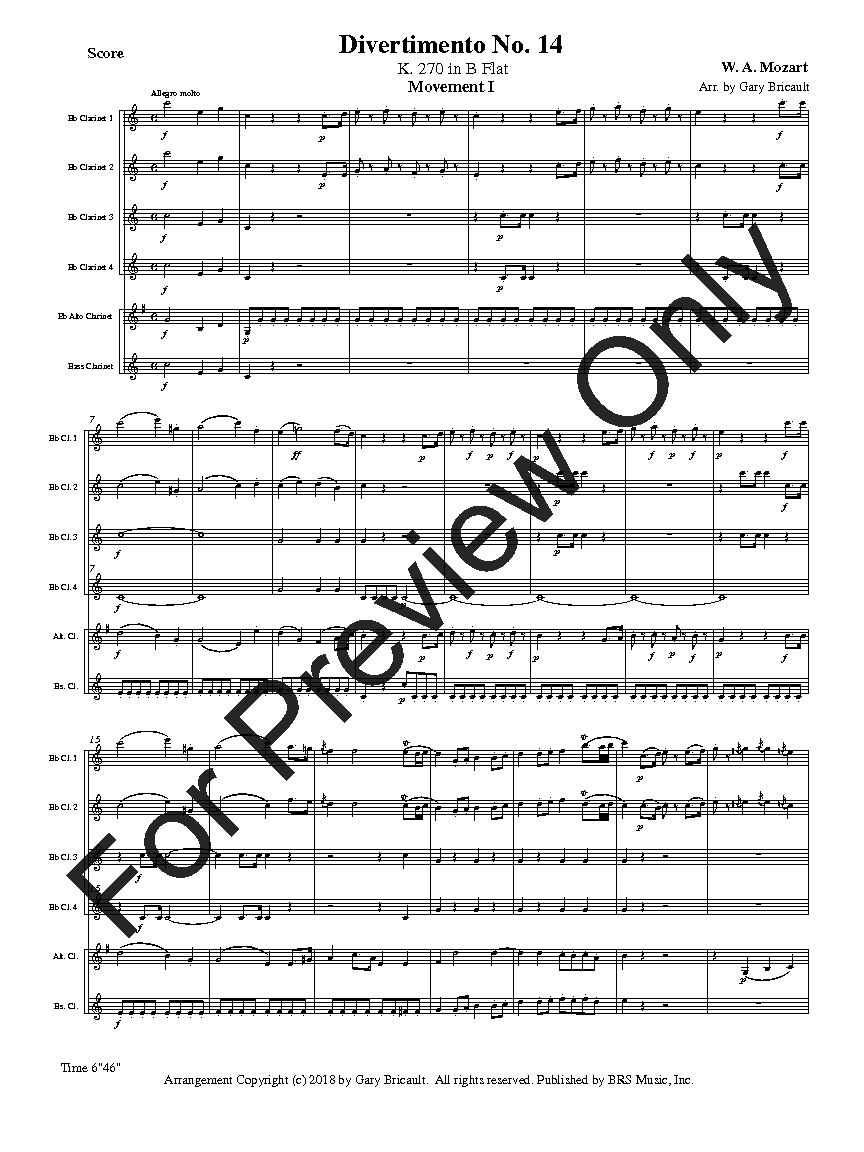 Divertimento No. 14 in B flat, K. 270 Clarinet Choir