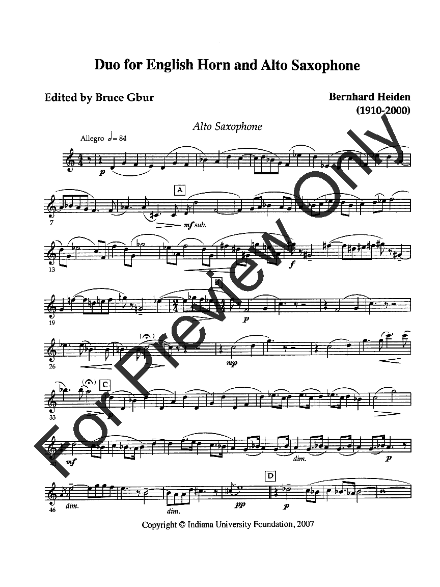Duo for English Horn and Alto Sax or Oboe and B-flat Clarinet