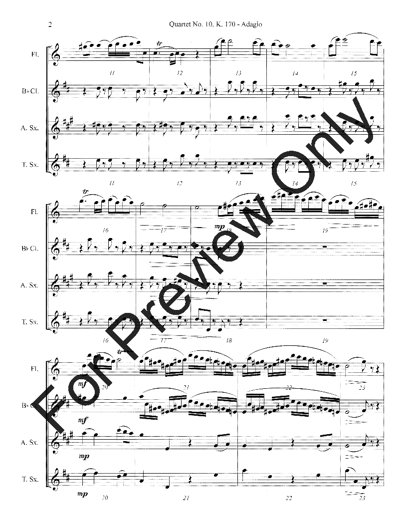 Quartet No. 10, K. 170 Adagio Woodwind Quartet Fl/Cl/ASX/TSX