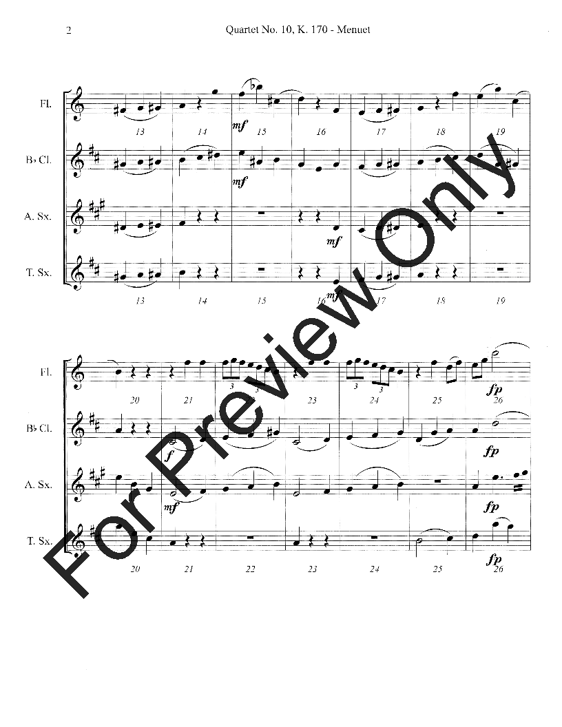 Quartet No. 10, K. 170 Menuet Woodwind Quartet Fl/Cl/ASX/TSX