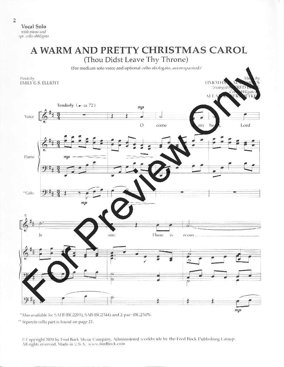 Three Christmas Solos Medium Voice, opt. Cello
