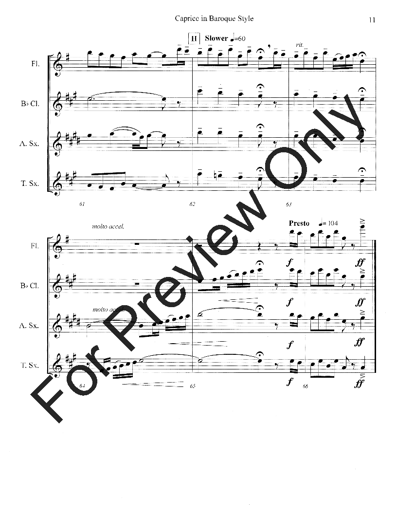 Caprice In Baroque Style Flute/Clarinet/Alto Sax/Tenor Sax Quartet