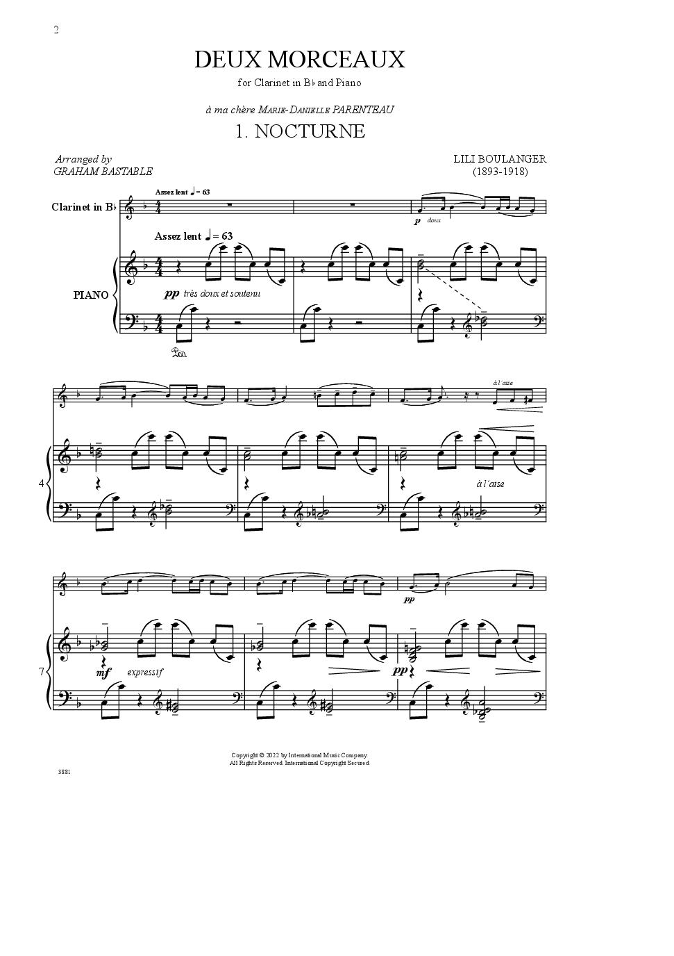 Deux Morceaux for Clarinet in B-flat and Piano