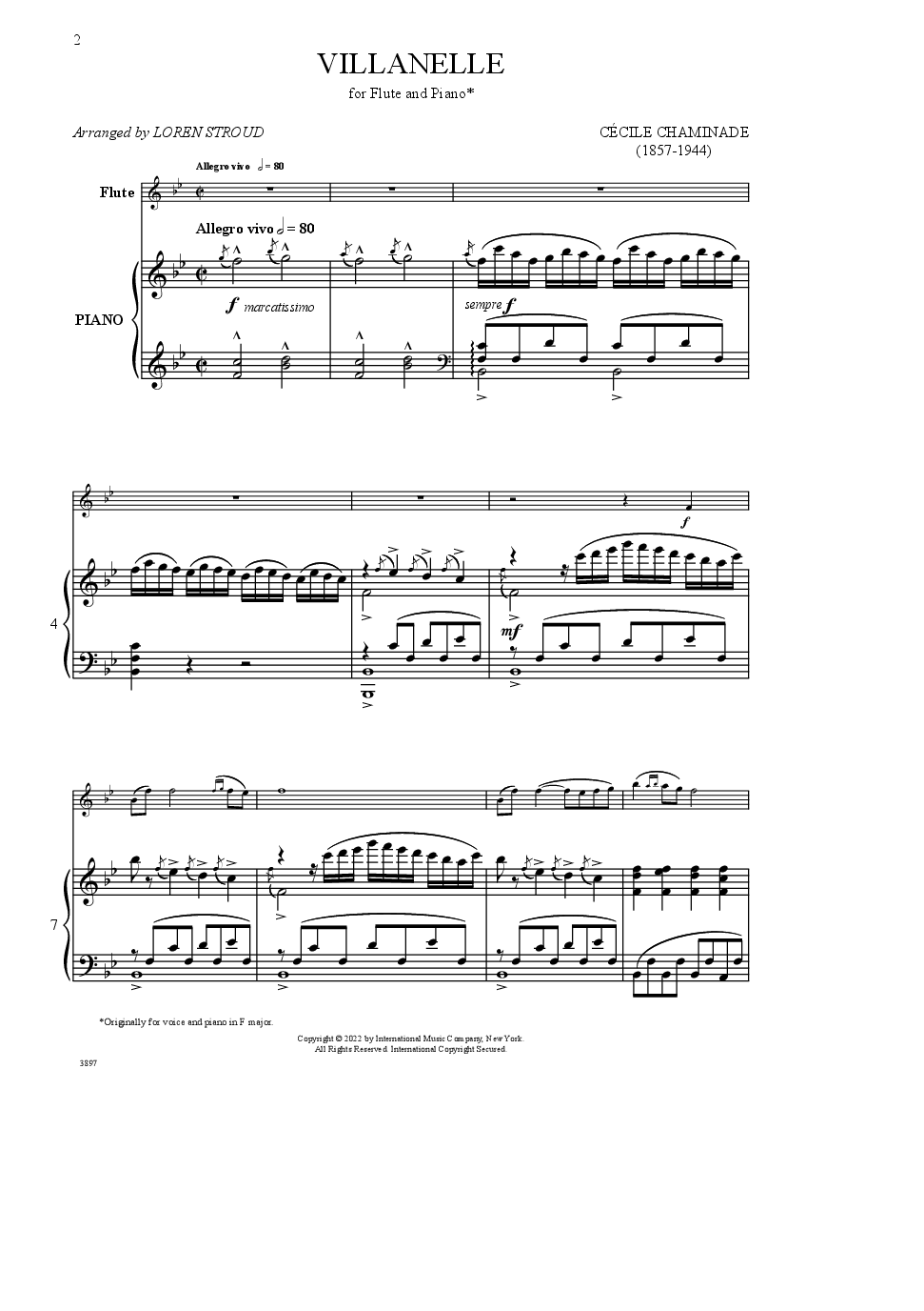 Villannelle for Flute and Piano