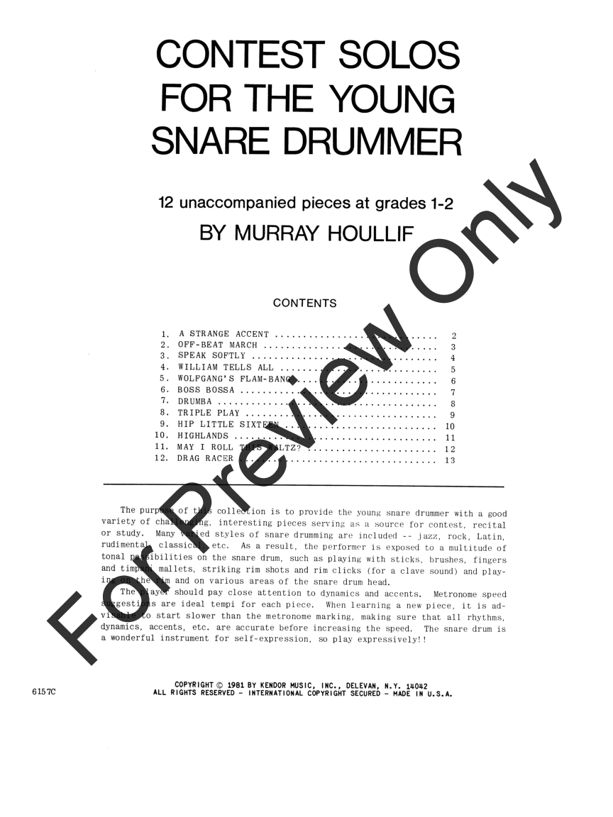 CONTEST SOLOS FOR THE YOUNG SNARE DRUMMER